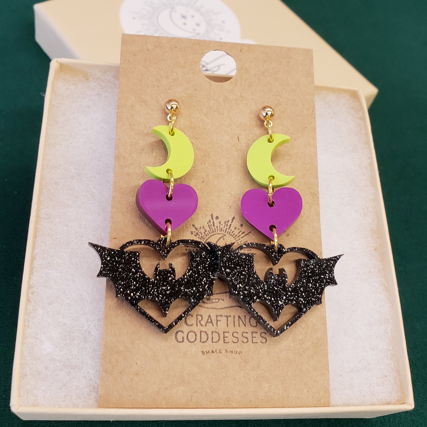 Acrylic Earrings - Halloween 'Batman Lover' - Hypoallergenic Posts