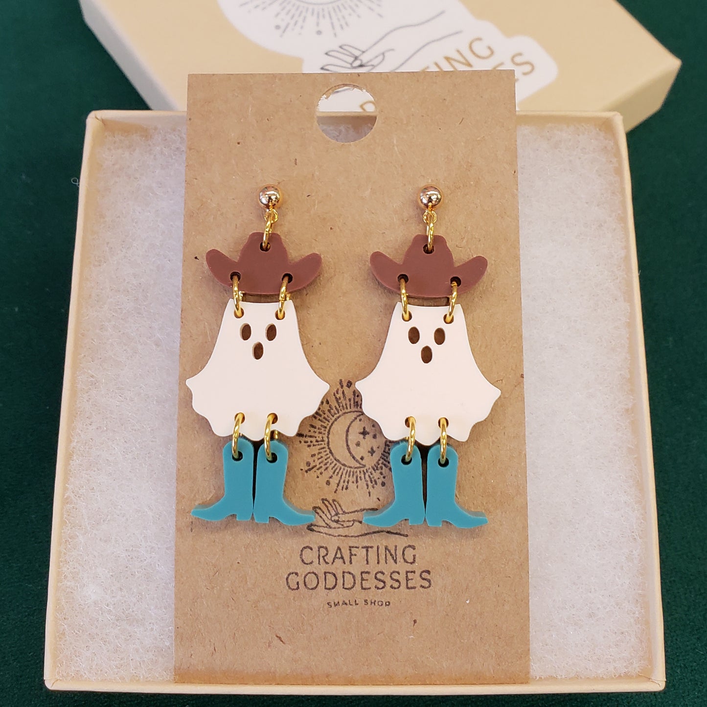Acrylic Earrings - Fall/Halloween 'Cowboy Ghosts' - Hypoallergenic Posts