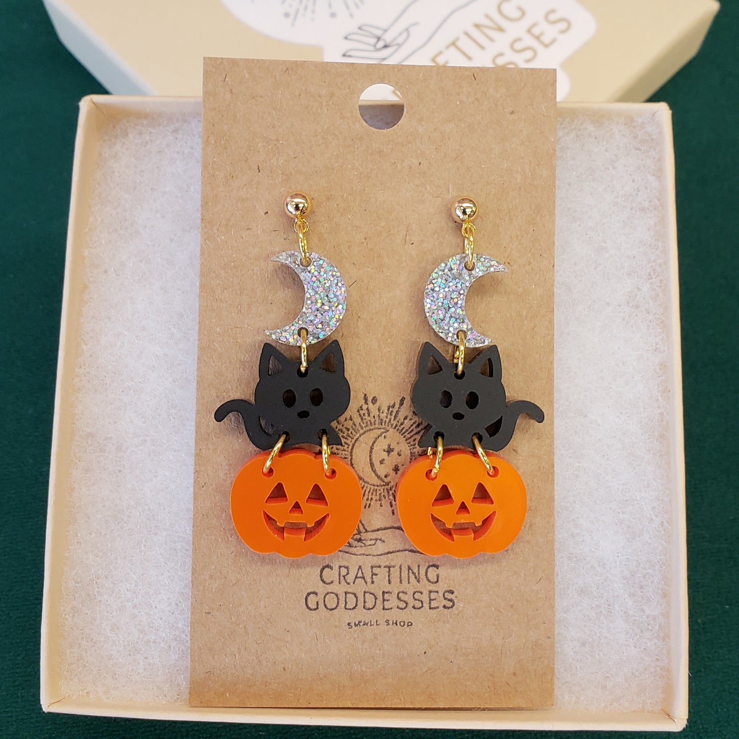 Acrylic Earrings - Fall/Halloween 'Midnight Jack O'Lantern' - Hypoallergenic Posts