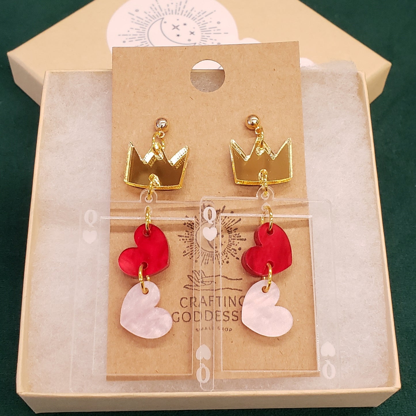 Acrylic Earrings - Alice in Wonderland 'Queen of Hearts' - Hypoallergenic Posts