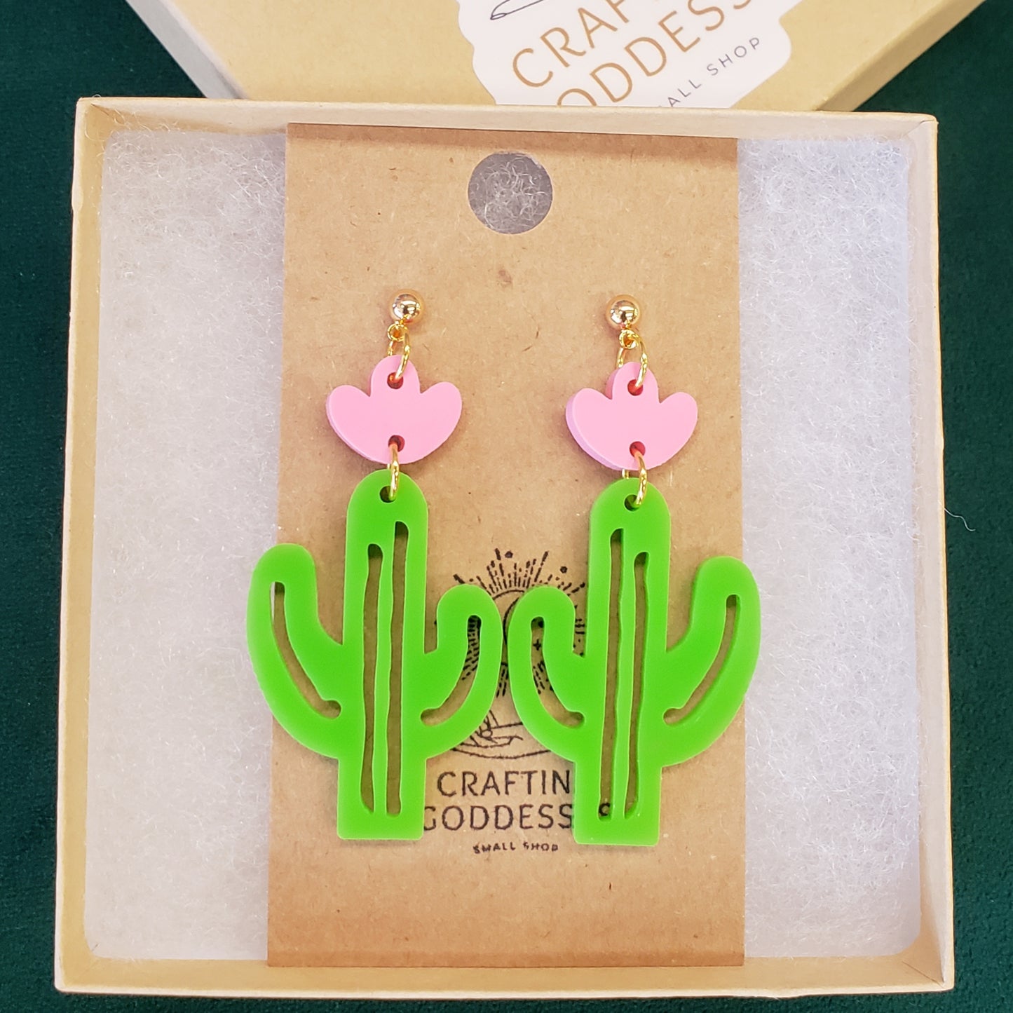 Acrylic Earrings - A Desert Collection Neon Saguaros - Hypoallergenic Posts