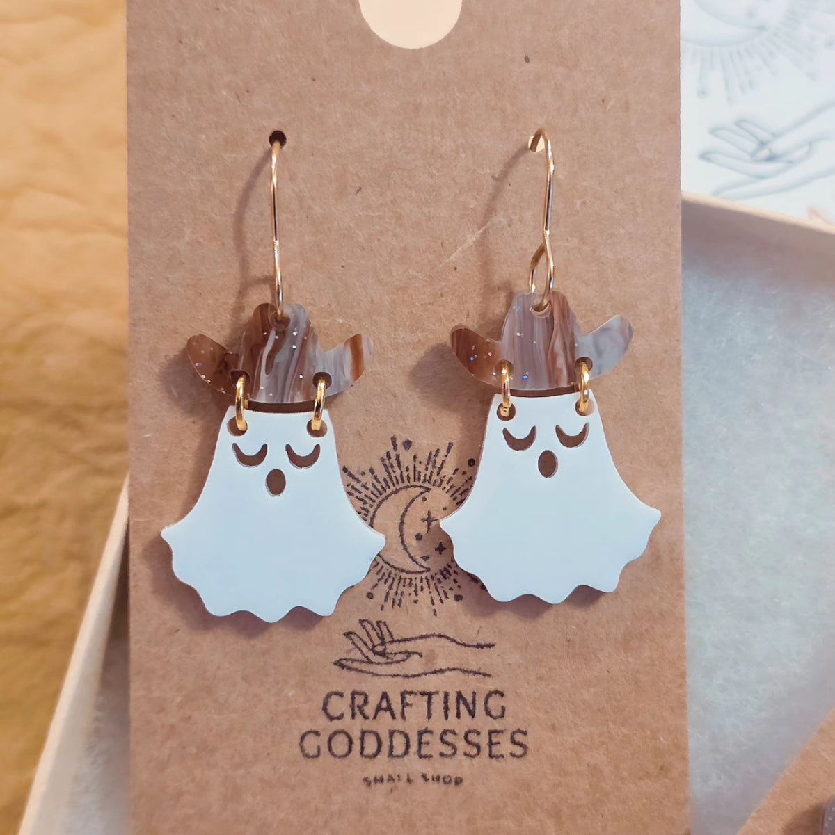 *Acrylic Earrings - *Fall 'Autumn Cowboy Ghost' - Hypoallergenic French Hooks