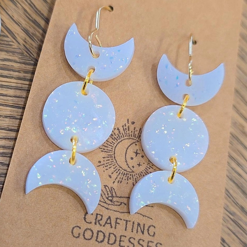 Acrylic Earrings - 'Magical Moon Phase' - Hypoallergenic French Hooks