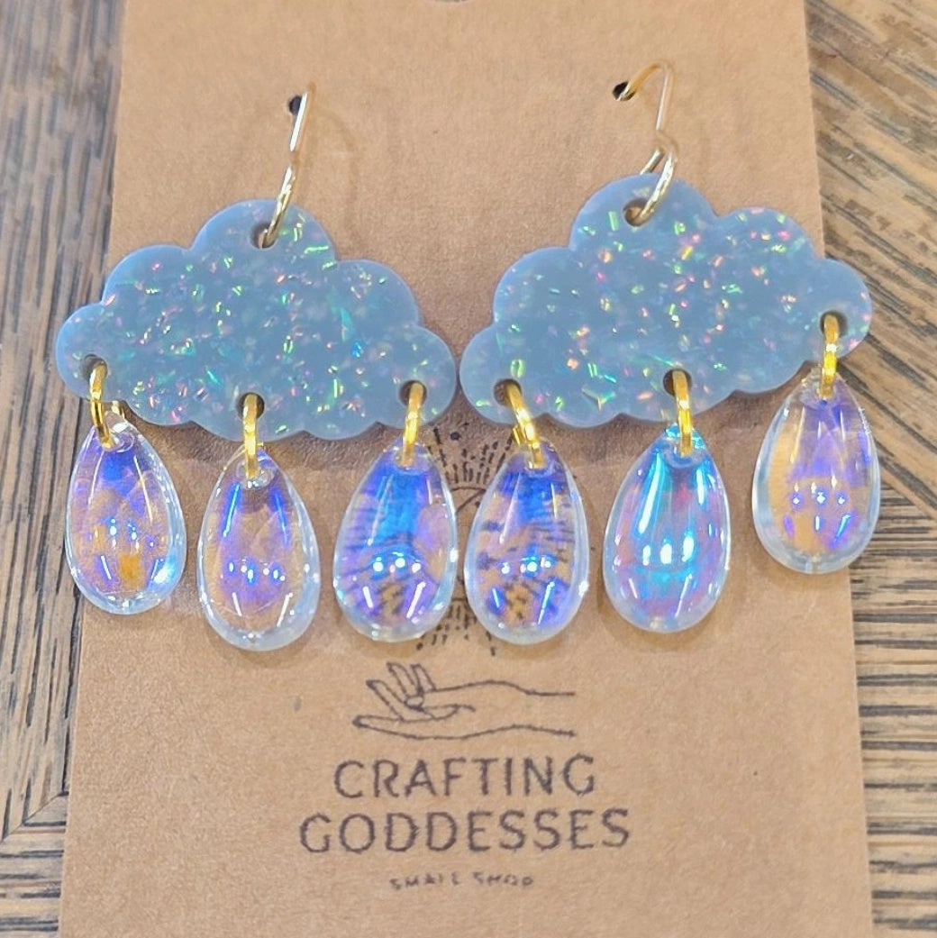 Acrylic Earrings - 'Rain Drop Clouds' - Hypoallergenic French Hooks