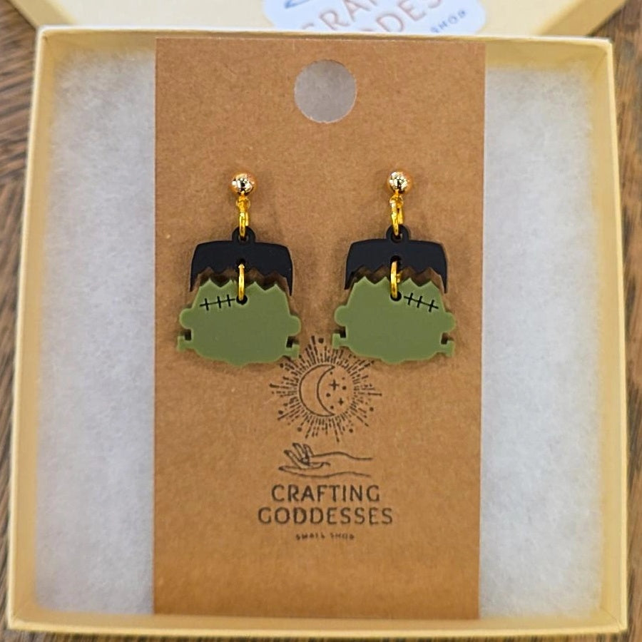 *Acrylic Earrings - *Fall/Halloween 'Autumn Mini Frankenstein' - Hypoallergenic Posts