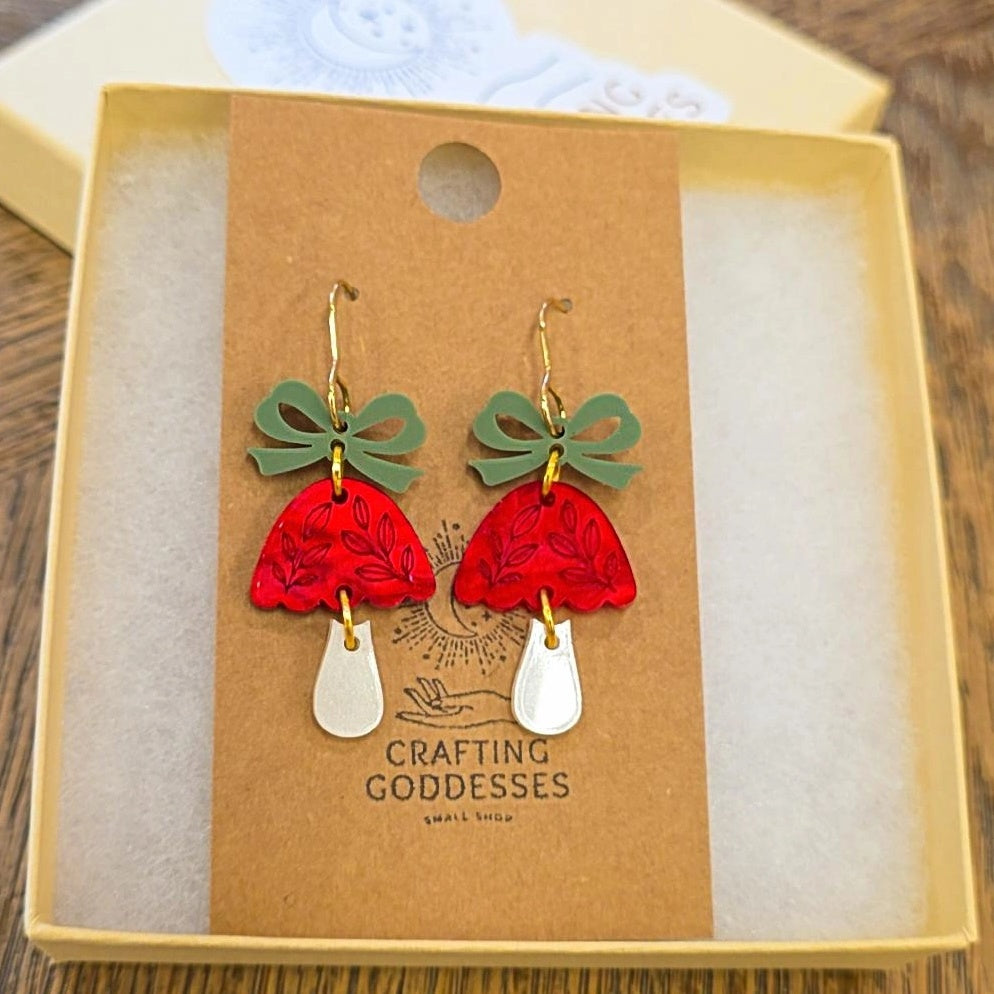 *Acrylic Earrings - *Fall 'Autumn Woodland Mushrooms' - Hypoallergenic French Hooks