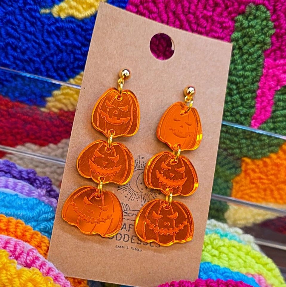 *Acrylic Earrings - *Fall/Halloween 'Autumn Jack O'lantern Trio' - Hypoallergenic Posts