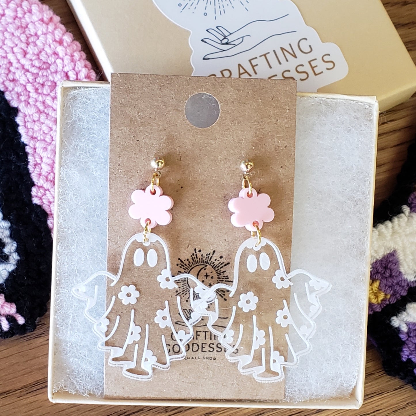 Acrylic Earrings - Halloween 'Floral Ghosts 2' - Hypoallergenic Posts