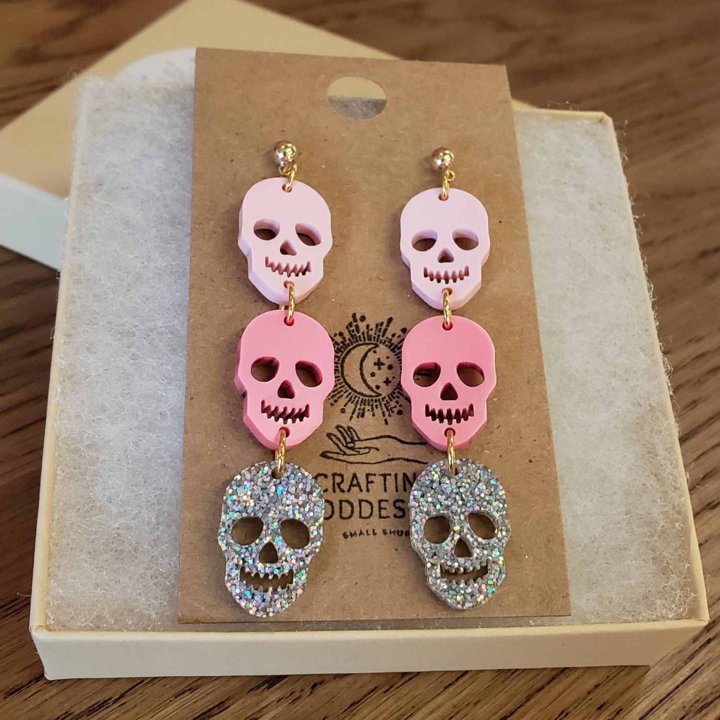Acrylic Earrings - Halloween 'Skull Ombre Trio' - Hypoallergenic Posts