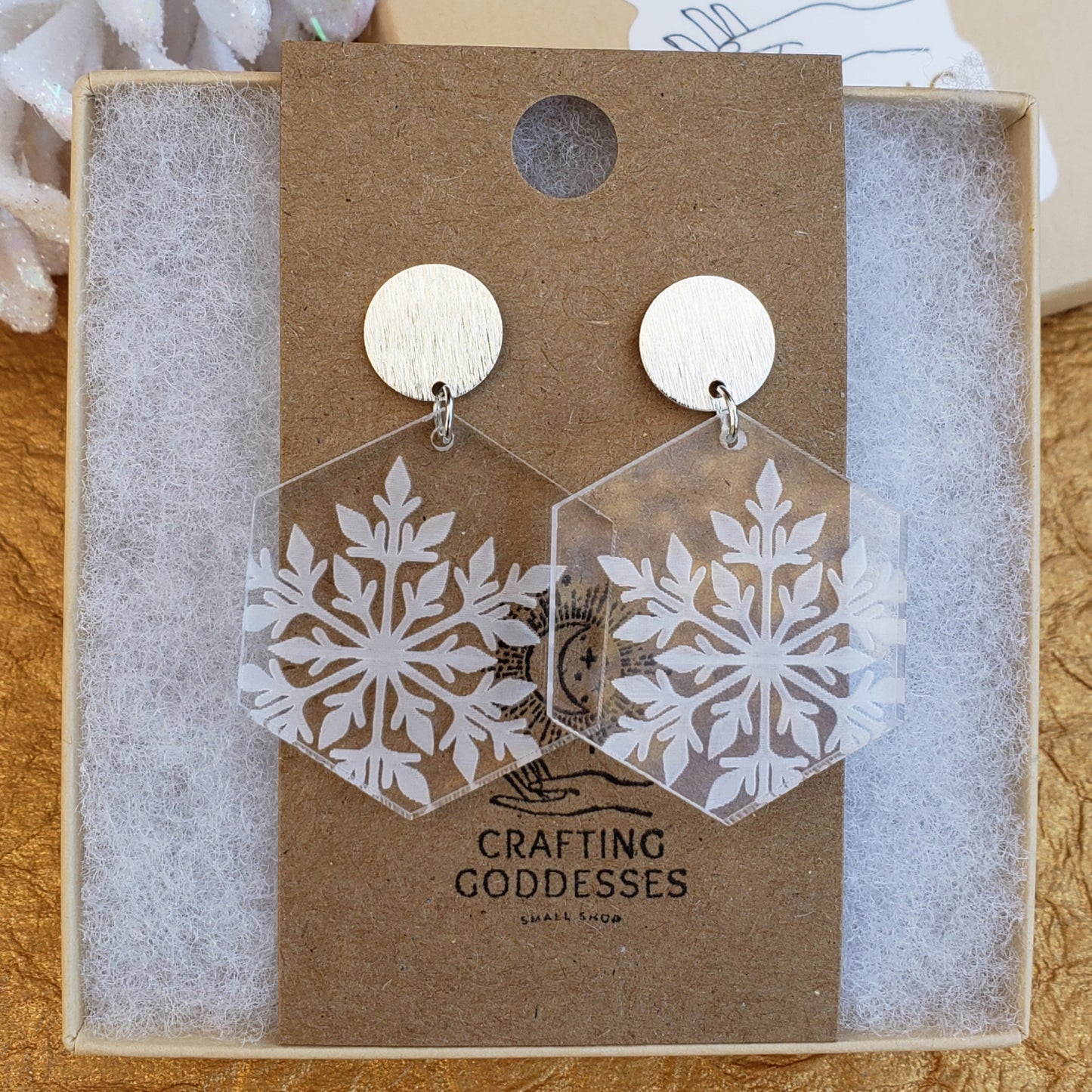 Acrylic Earrings - Christmas Dream 'Engraved Christmas Snowflake' - Hypoallergenic Posts