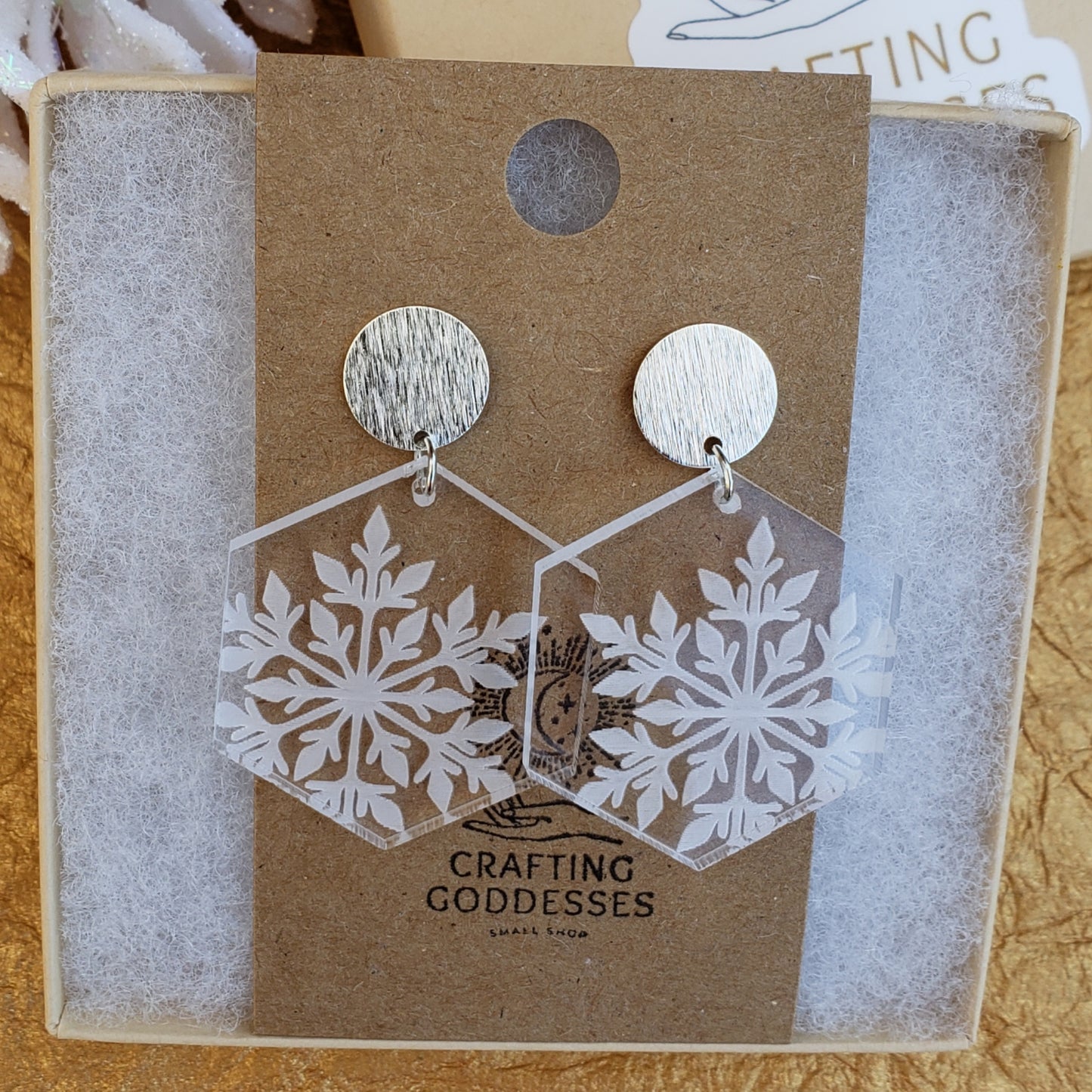 Acrylic Earrings - Christmas Dream 'Engraved Christmas Snowflake' - Hypoallergenic Posts
