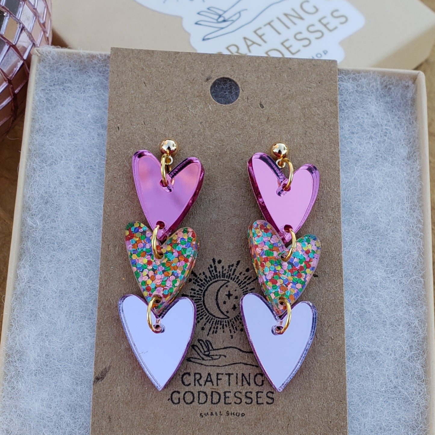 Acrylic Earrings - A Love to Remember 'Cupids Valentine Hearts' - Hypoallergenic Posts