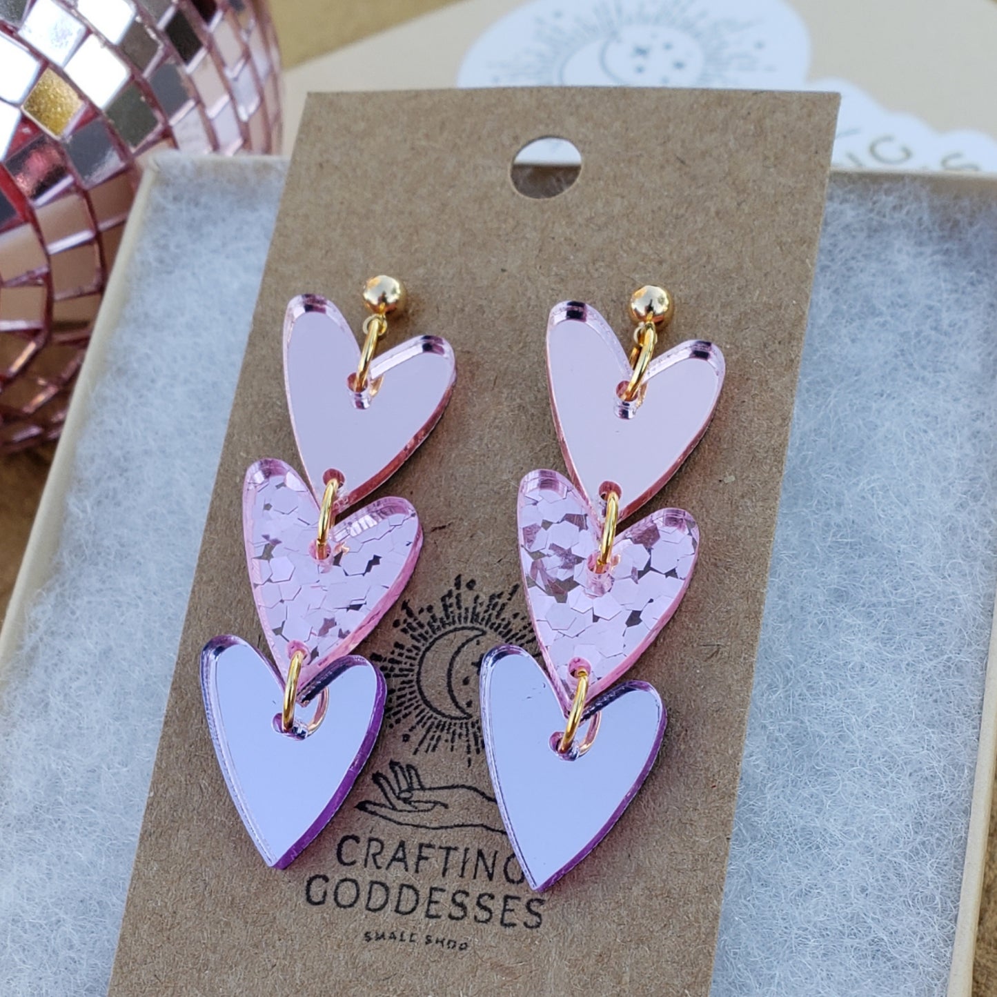 Acrylic Earrings - A Love to Remember 'Cupids Satin Hearts' - Hypoallergenic Posts