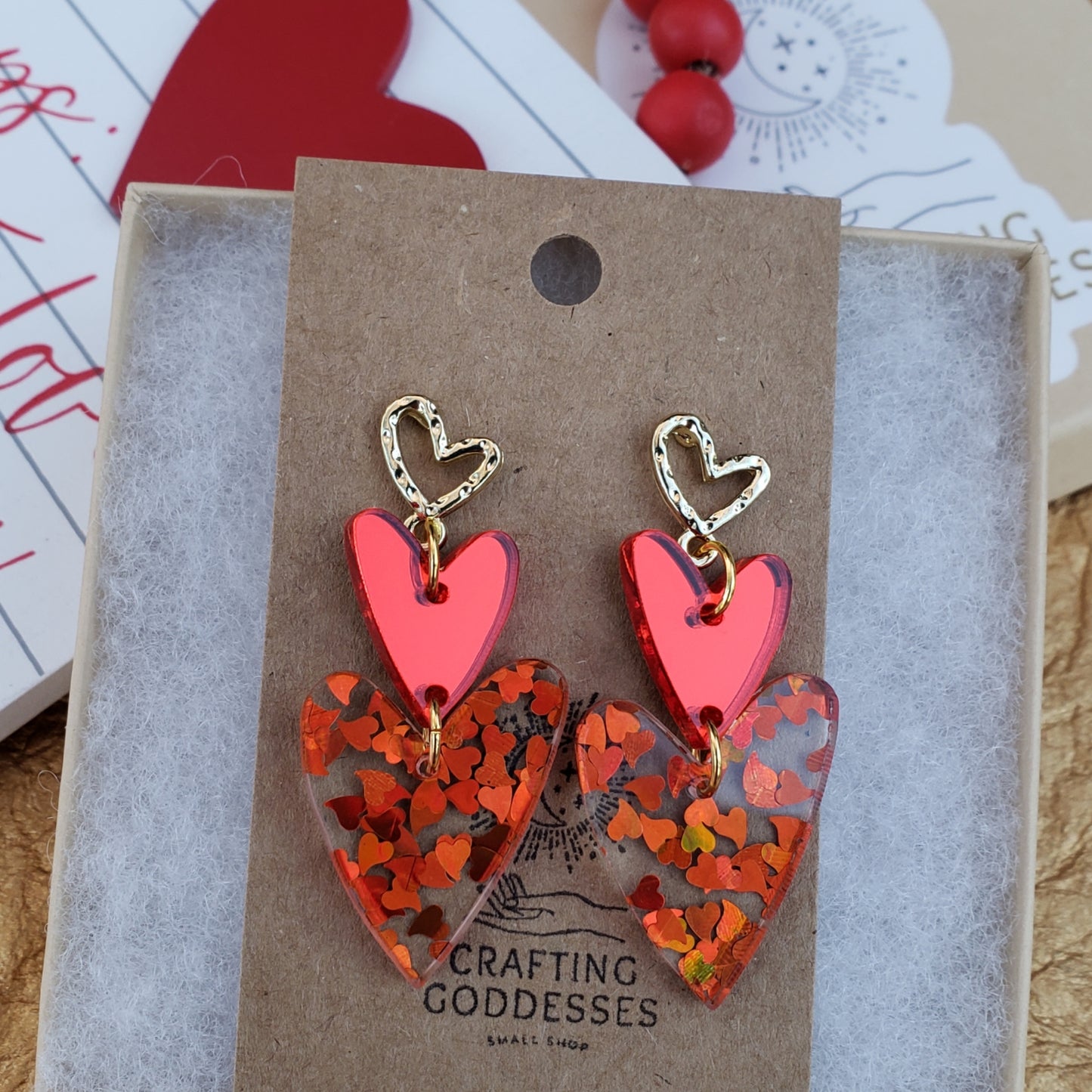 Acrylic Earrings - A Love to Remember 'Cupids Chunky Glitter Hearts' - Hypoallergenic Posts