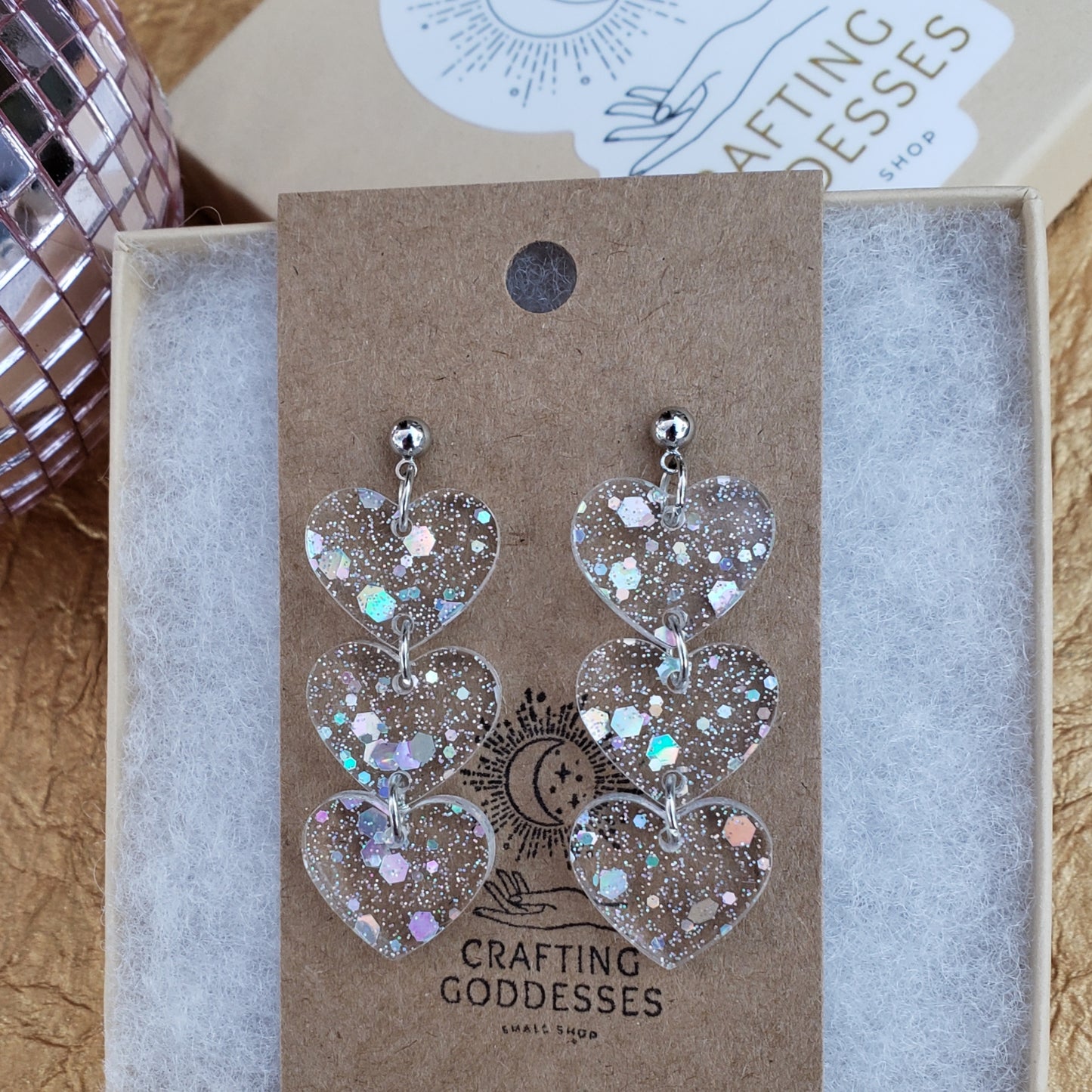 Acrylic Earrings - A Love to Remember 'Chunky Glitter Heart Drops' - Hypoallergenic Posts