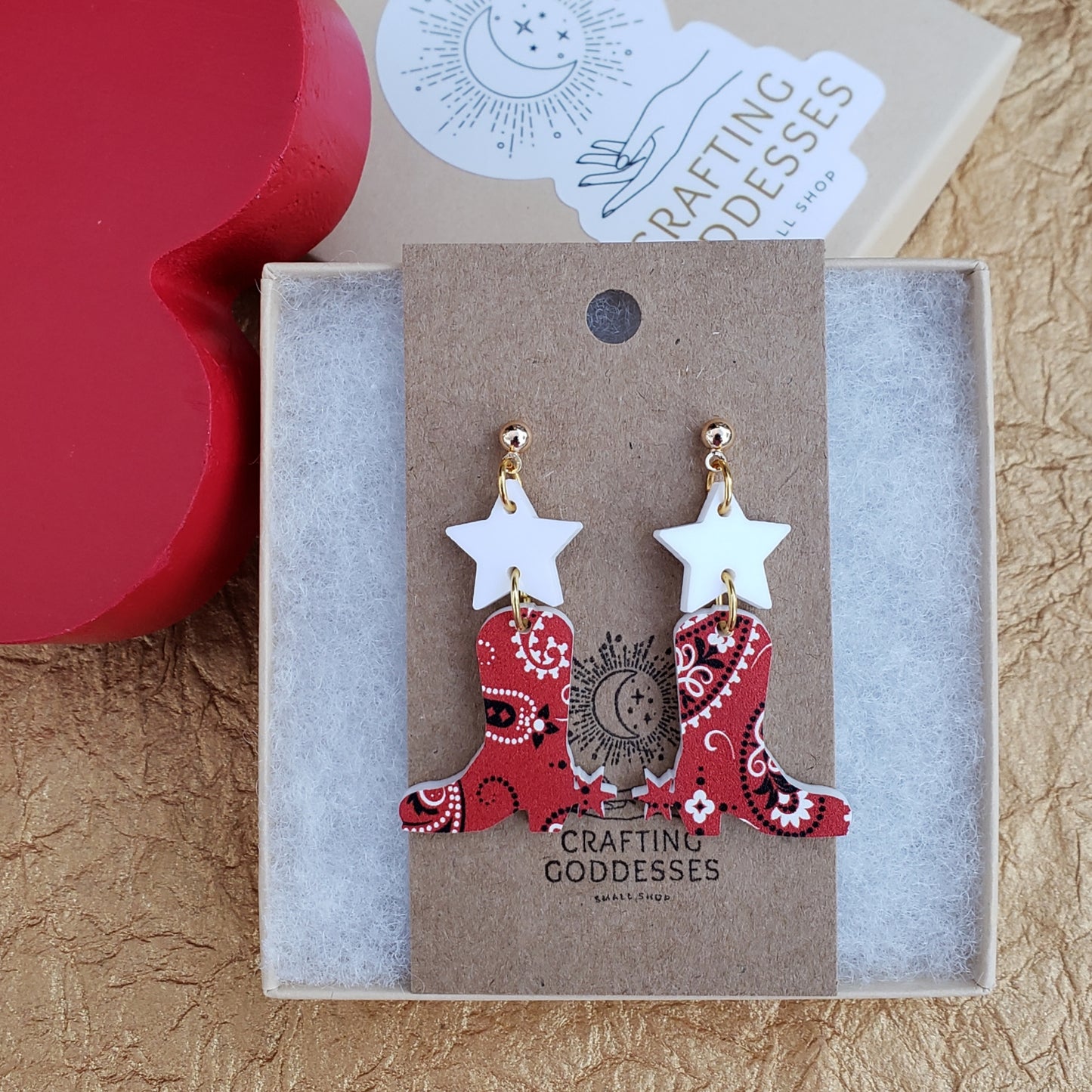 Acrylic Earrings - A Desert Collection Western Cowgirl Boots - Hypoallergenic Posts