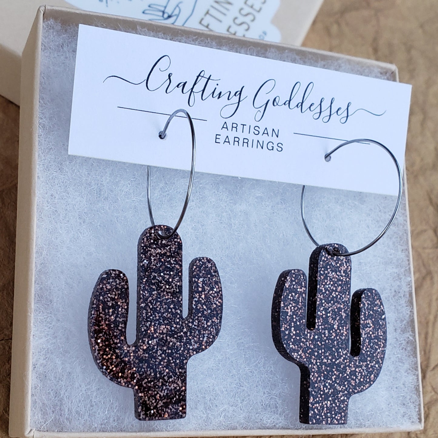 Acrylic Earrings - A Desert Collection Sparkly Cactus Hypoallergenic Hoops