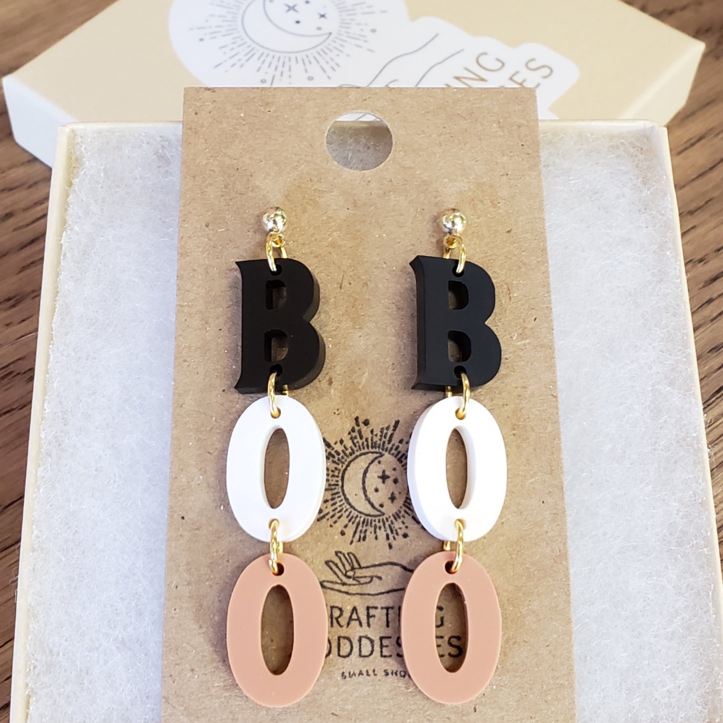 Acrylic Earrings - Halloween 'BOO' - Hypoallergenic Posts
