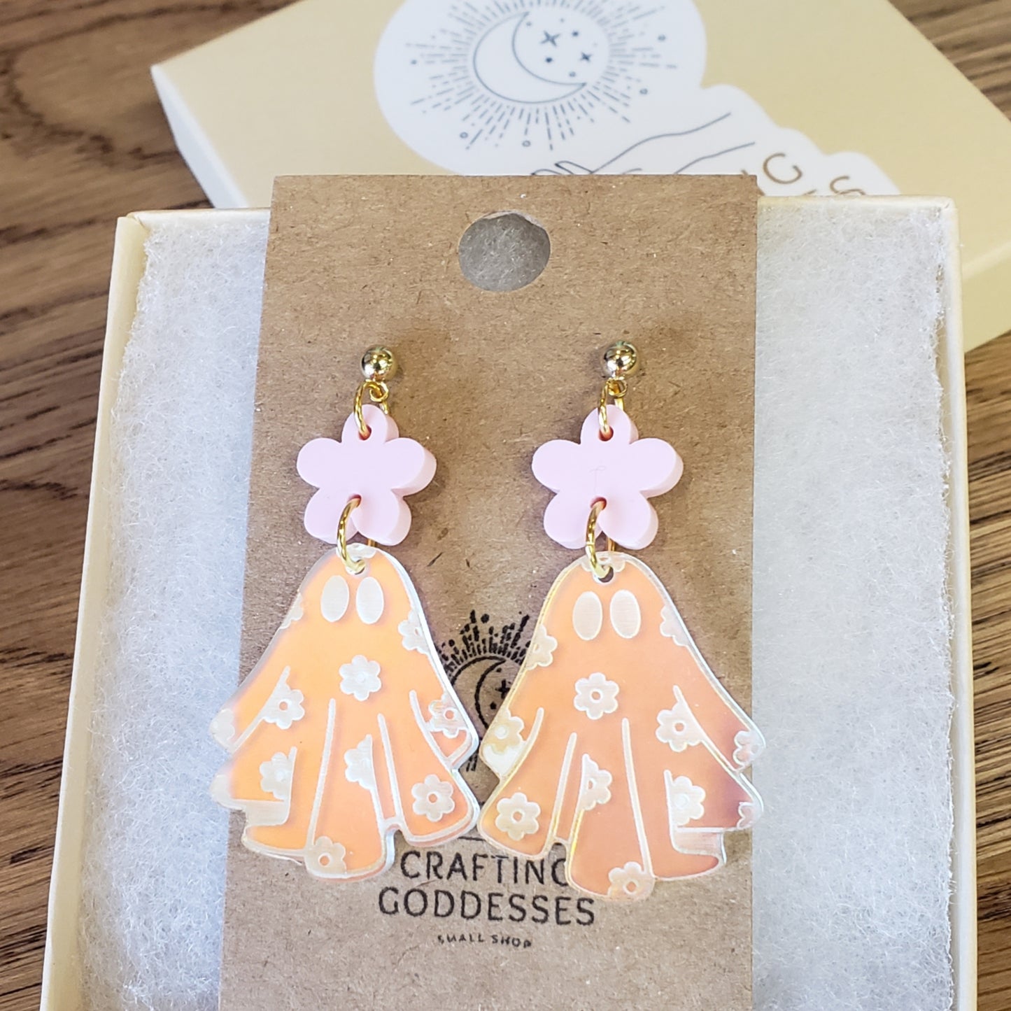 Acrylic Earrings - Halloween 'Floral Holographic Ghosts' - Hypoallergenic Posts