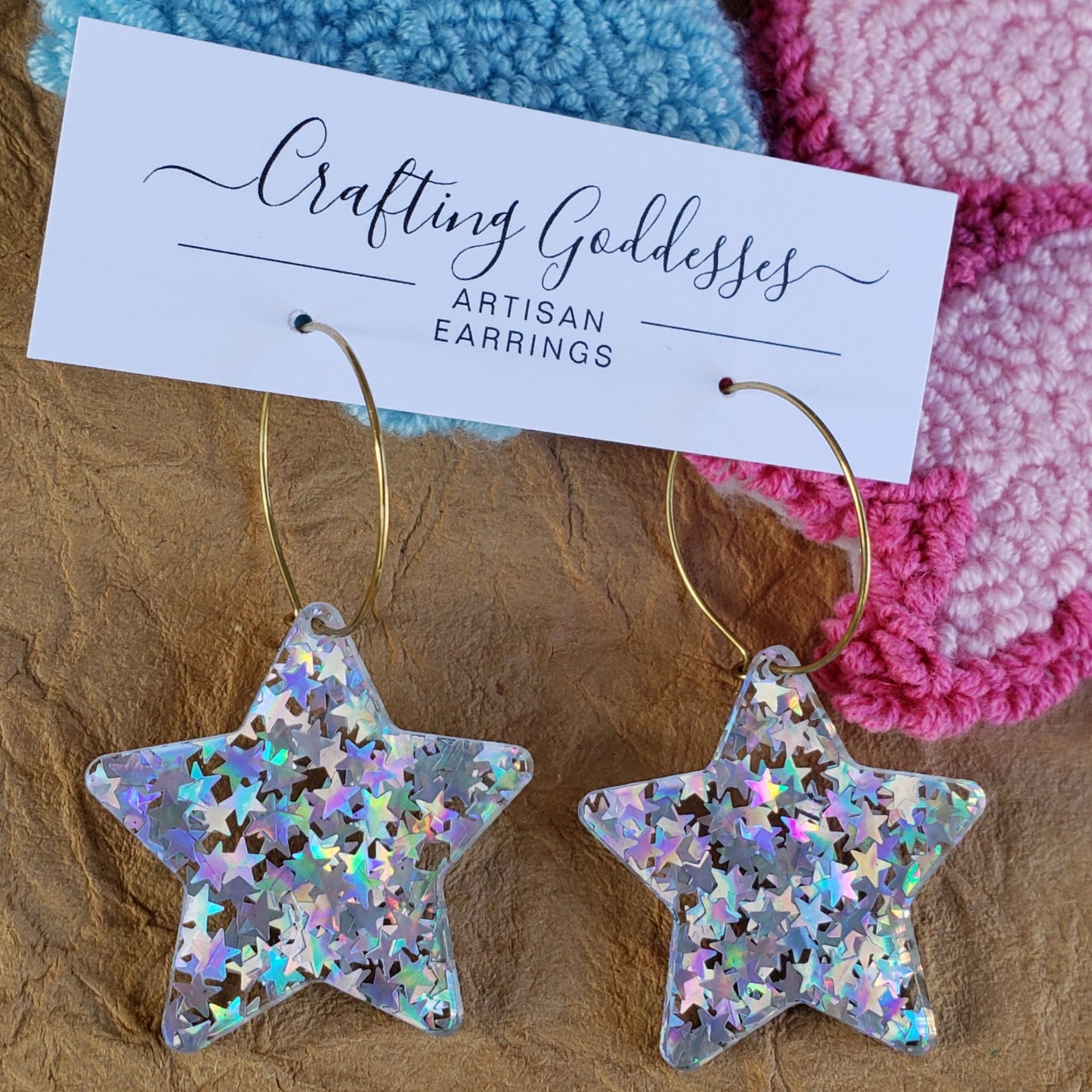 Acrylic Earrings - 'Holographic Shooting Star' Hypoallergenic Hoops