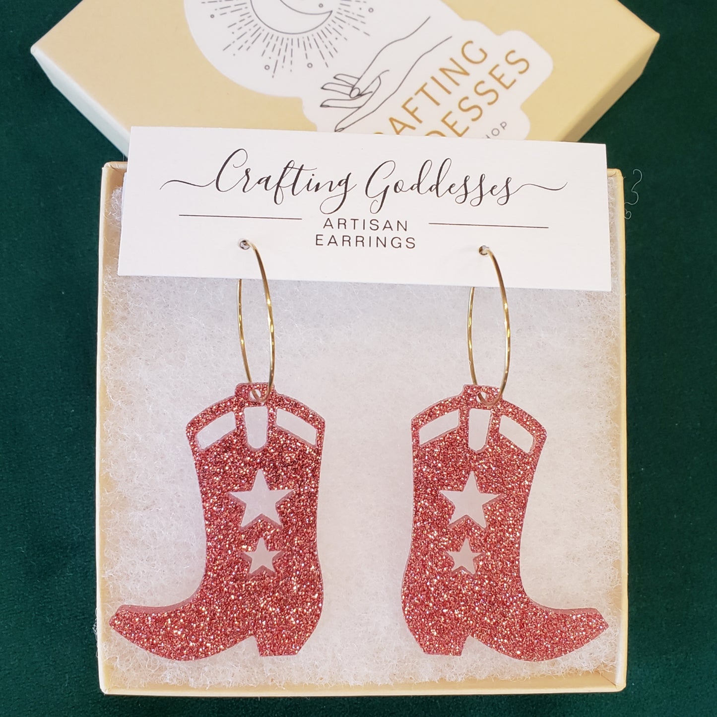 Acrylic Earrings - A Desert Collection Sparkly Cowgirl Boot Hypoallergenic Hoops