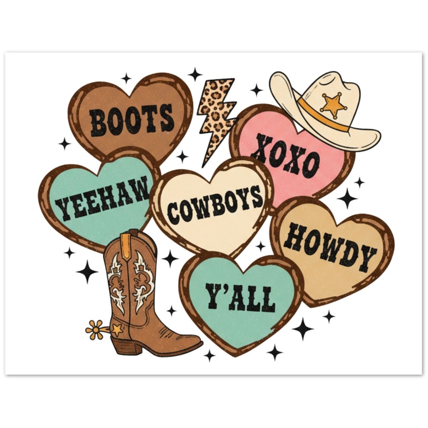 Greeting Card - Cowgirl Country Conversation Hearts - Blank Inside