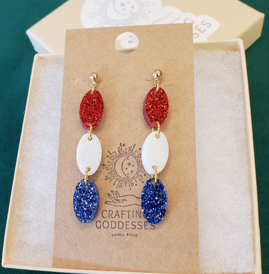 Acrylic Earrings - Patriotic USA 'Emma' - Hypoallergenic Posts