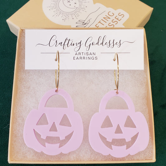 Acrylic Earrings - Fall/Autumn 'Jack O'Lantern' Hypoallergenic Hoops