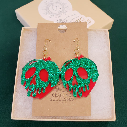Acrylic Earrings - Fall/Halloween 'Poison Apple' - 10K Gold Plated French Hooks Jewelers Quality