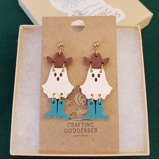 Acrylic Earrings - Fall/Halloween 'Cowboy Ghosts' - Hypoallergenic Posts