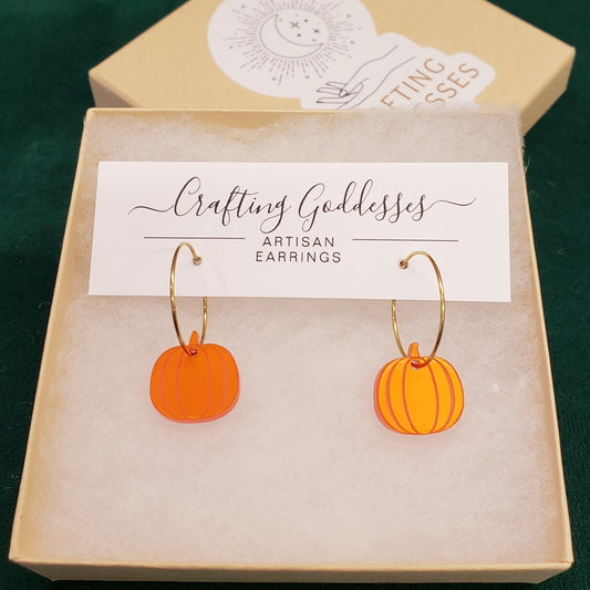 Acrylic Earrings - Fall 'Autumn Mini Pumpkin' Hypoallergenic Hoops