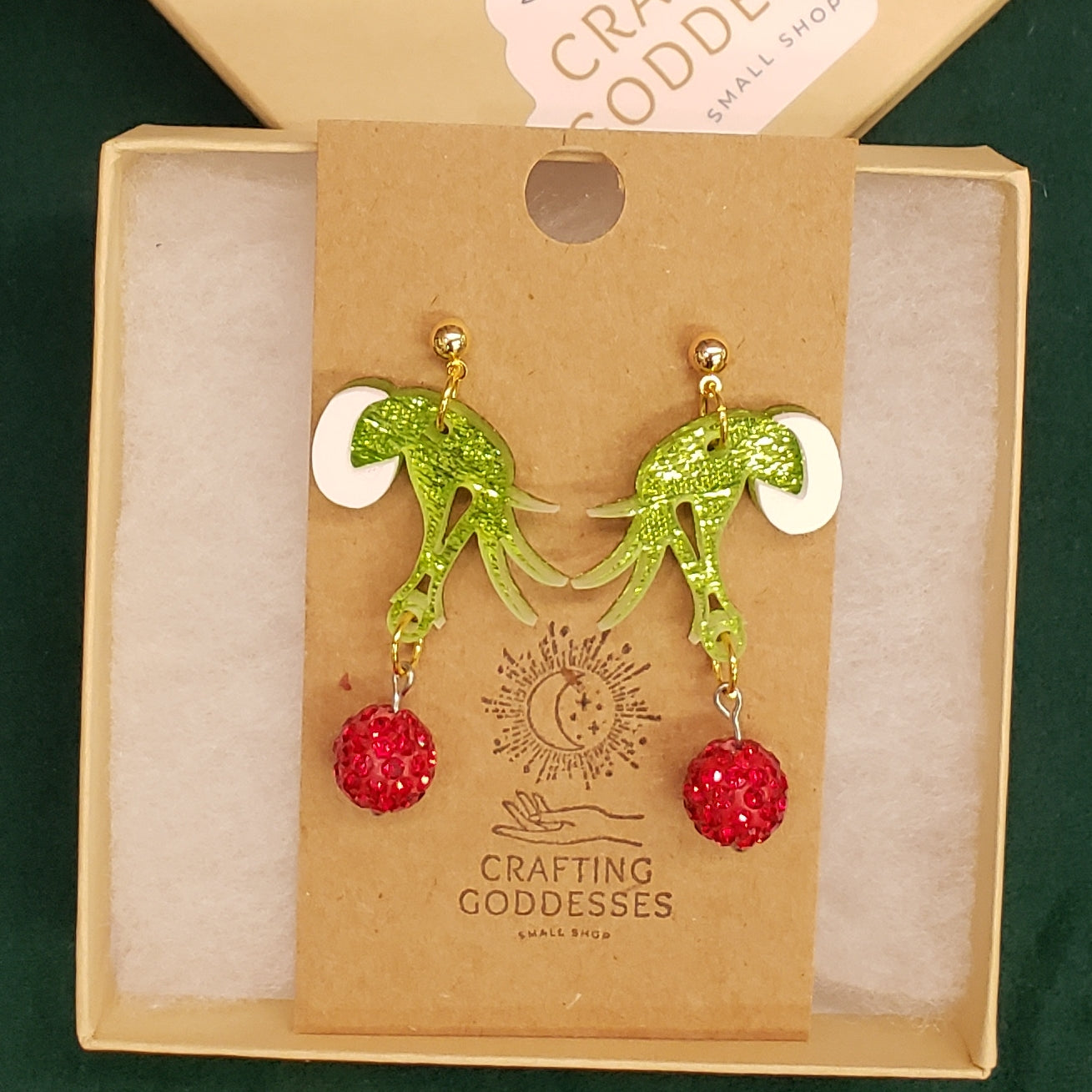 Acrylic Earrings - A Christmas Dream 'Christmas Classic Grinch' - Hypoallergenic Posts