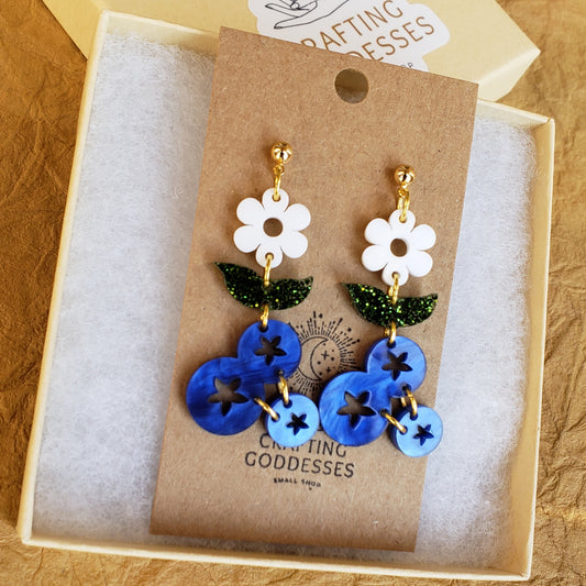 Acrylic Earrings - A Fruit Lovers Collection 2.0 'Blueberry' - Hypoallergenic Posts