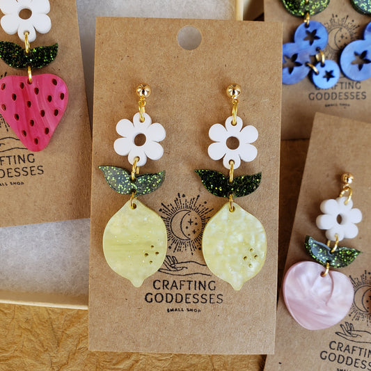 Acrylic Earrings - A Fruit Lovers Collection 2.0 'Lemon' - Hypoallergenic Posts