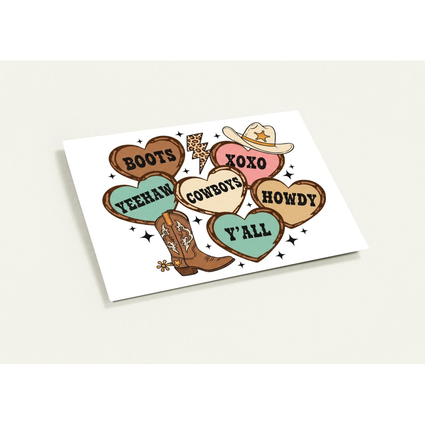 Greeting Card - Cowgirl Country Conversation Hearts - Blank Inside