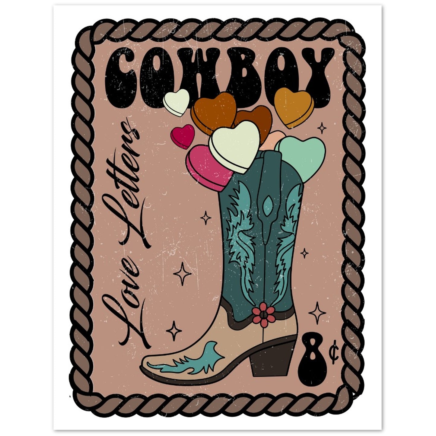 Greeting Card - Cowgirl Cowboy Love Letters - Blank Inside