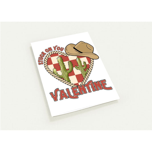Greeting Card - Valentine Cowboy Stuck on You - Blank Inside