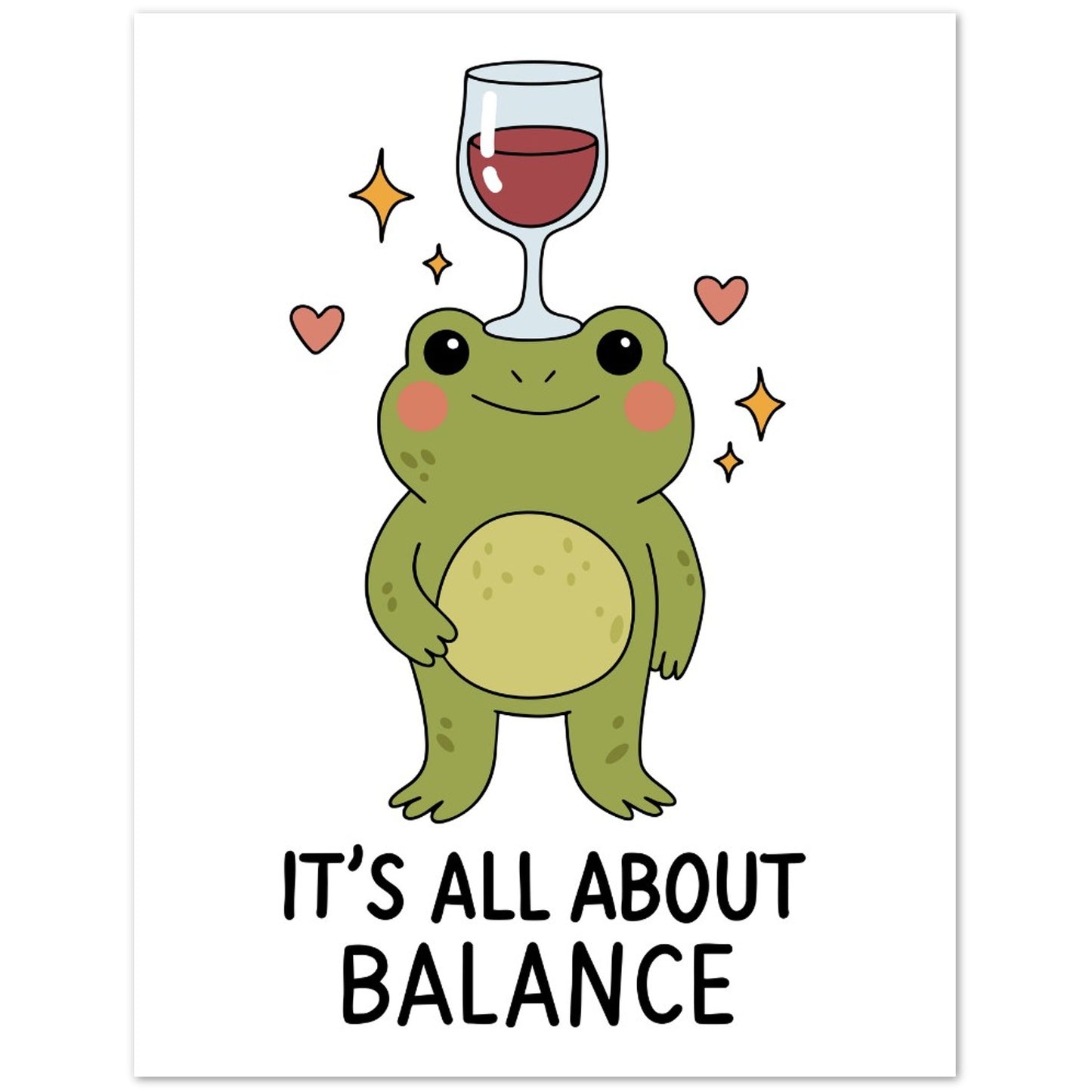 Greeting Card - Humor It's All About Balance Wine Frog - Blank Inside