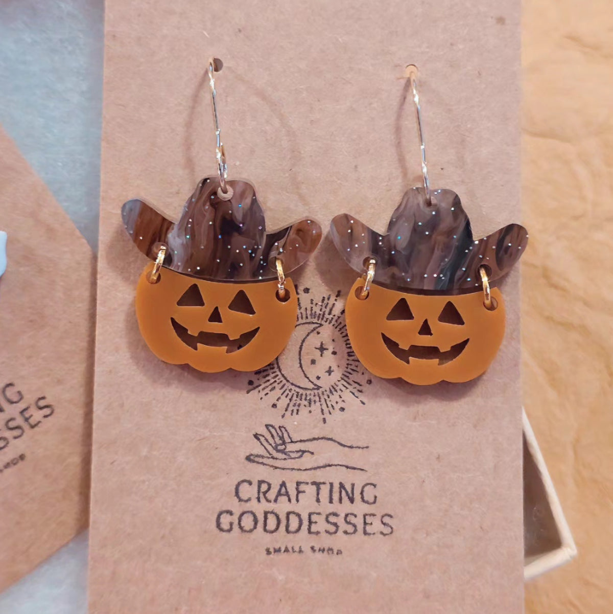 *Acrylic Earrings - *Fall 'Autumn Cowboy Jack O'lantern' - Hypoallergenic French Hooks