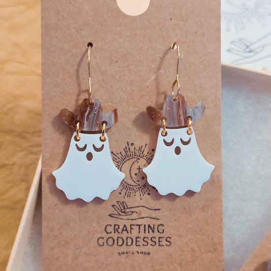 *Acrylic Earrings - *Fall 'Autumn Cowboy Ghost' - Hypoallergenic French Hooks