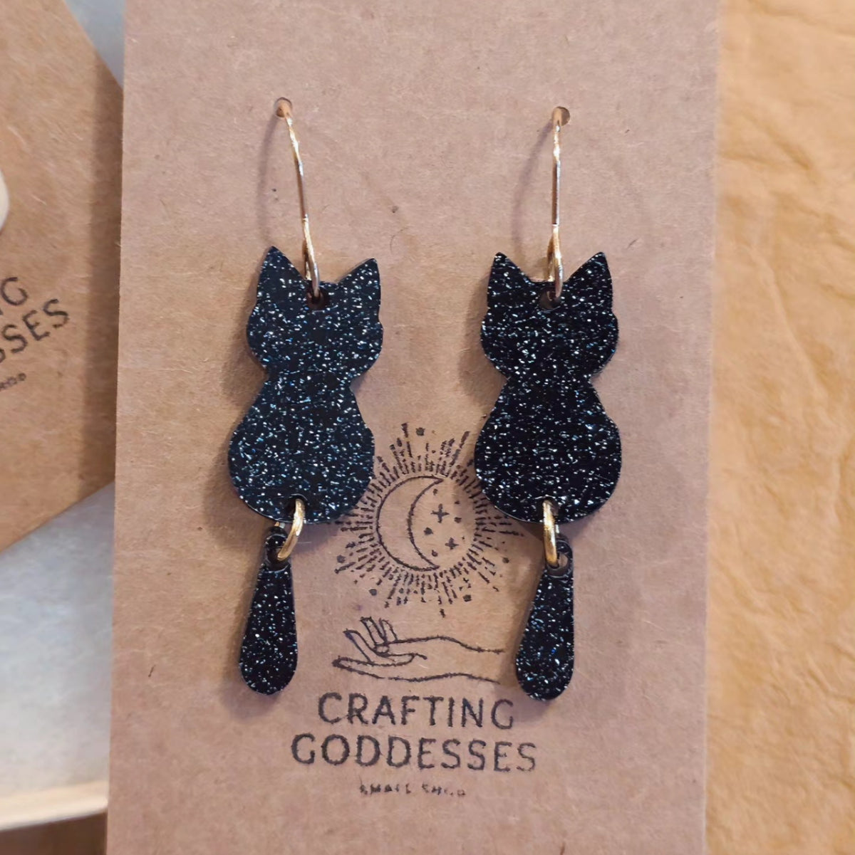 *Acrylic Earrings - *Fall 'Autumn Black Sparkly Cat' - Hypoallergenic French Hooks