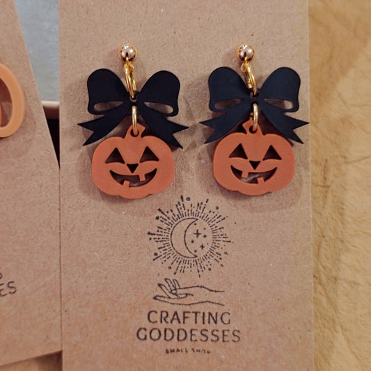 *Acrylic Earrings - *Fall/Halloween 'Autumn Jack O'lantern' - Hypoallergenic Posts