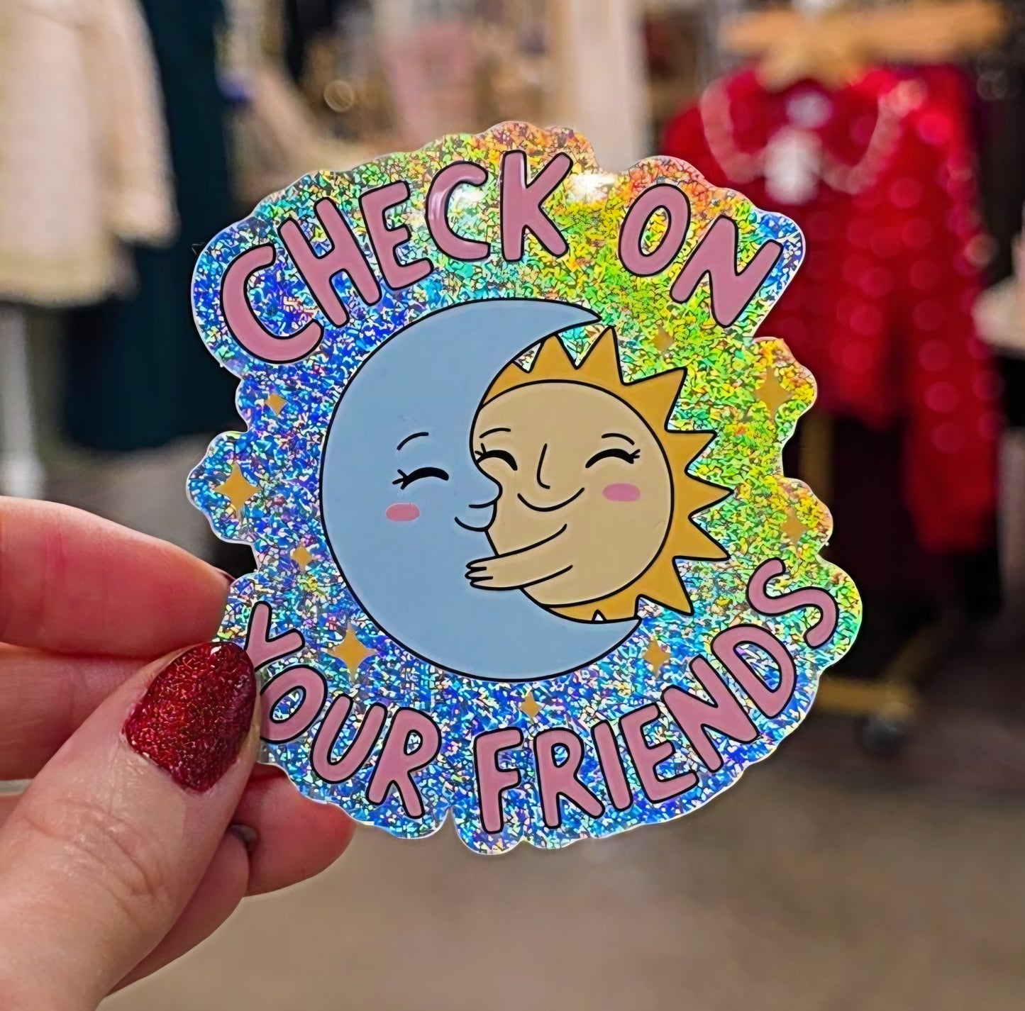 Sticker - Check on Friends Sun Moon Pixie Dust Glitter