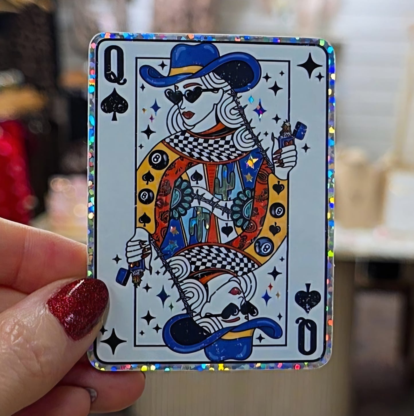 Sticker - Cowgirl Queen of Spades Glitter Sparkle