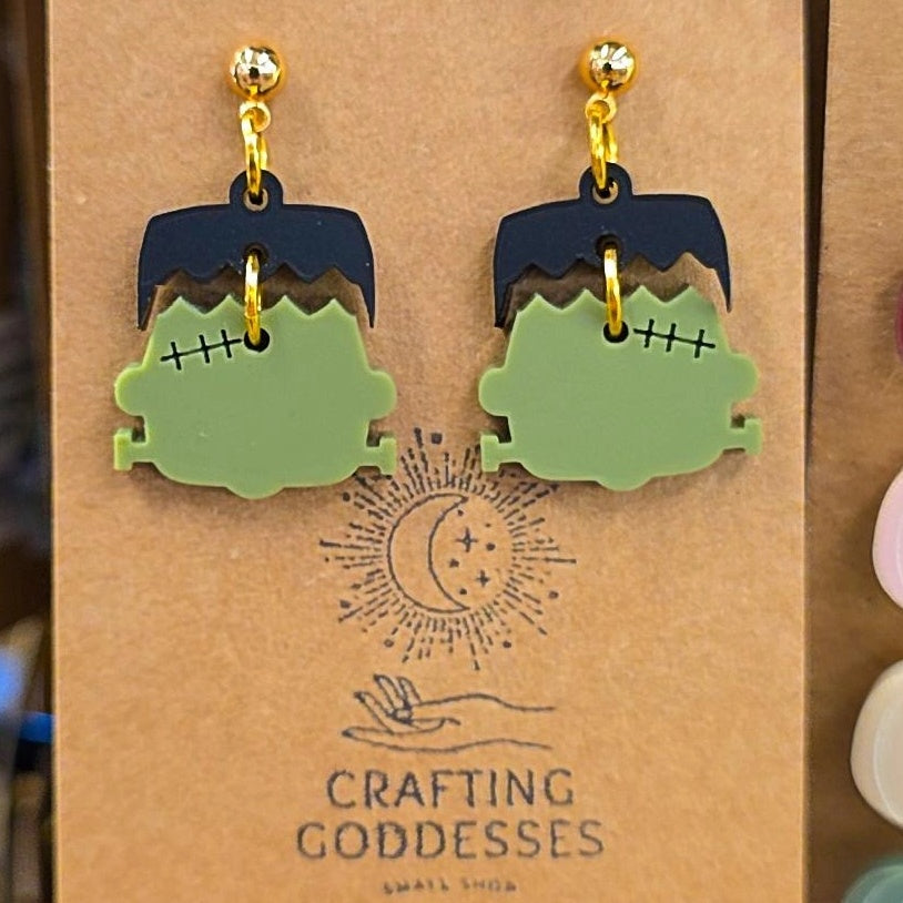 *Acrylic Earrings - *Fall/Halloween 'Autumn Mini Frankenstein' - Hypoallergenic Posts