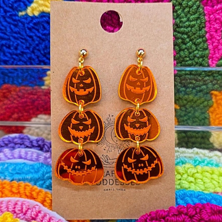 *Acrylic Earrings - *Fall/Halloween 'Autumn Jack O'lantern Trio' - Hypoallergenic Posts