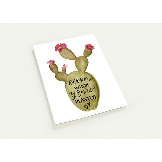 Greeting Card Exclusive - Bloom Where You're Planted Prickly Pear Original Watercolor - Blank Inside