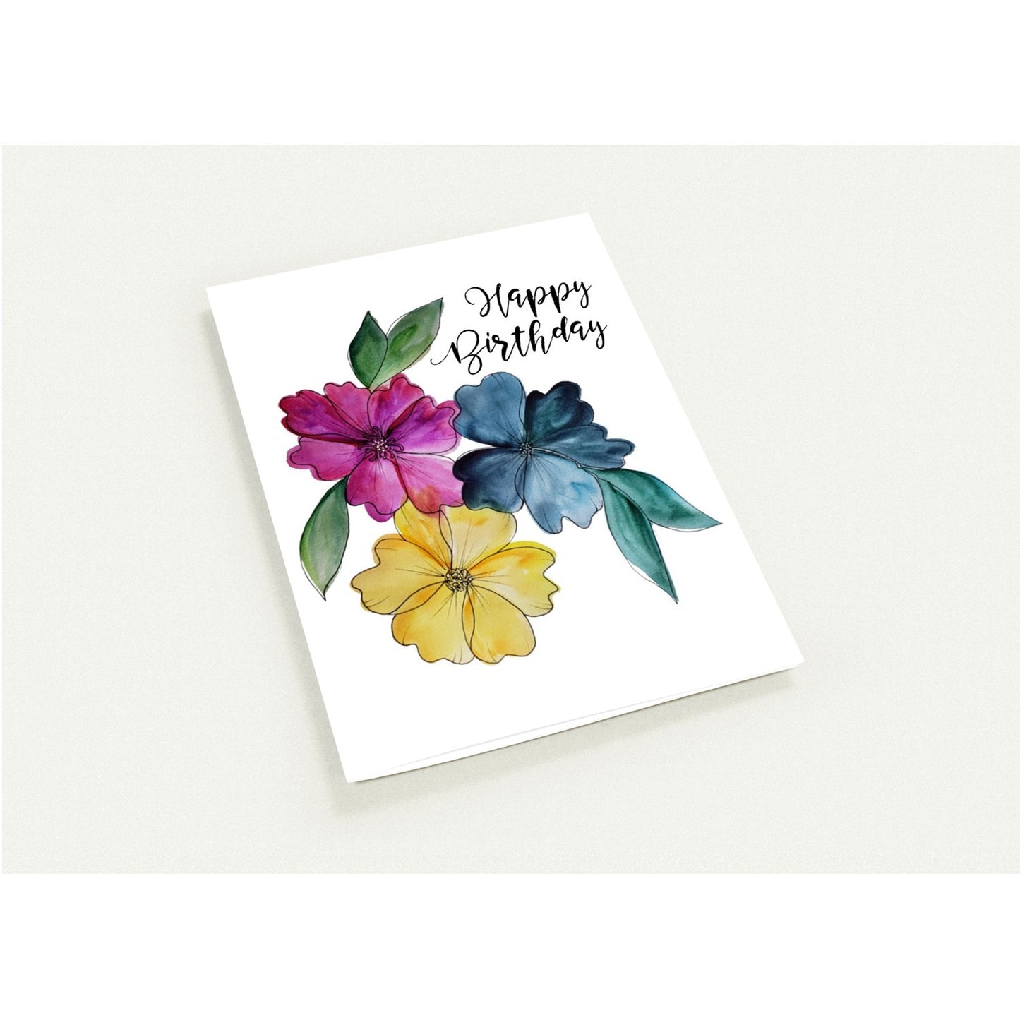 Greeting Card Exclusive - Happy Birthday Original Watercolor Floral Artwork - Blank Inside
