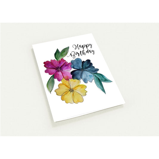 Greeting Card Exclusive - Happy Birthday Original Watercolor Floral Artwork - Blank Inside