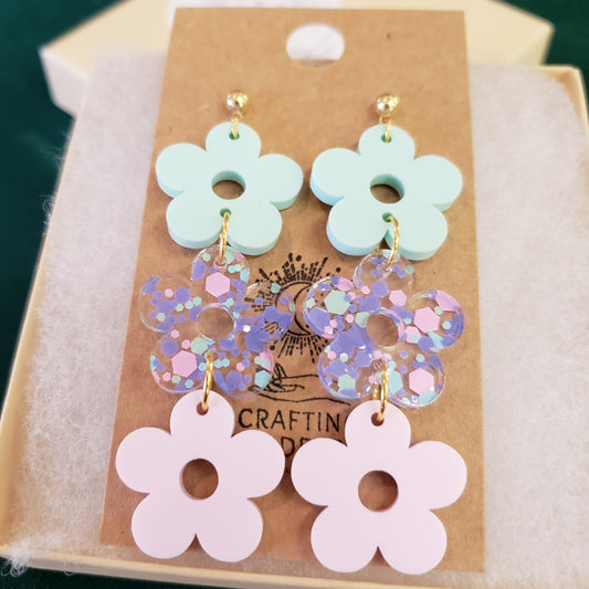 Acrylic Earrings - Boho Daisy Trio - Hypoallergenic Posts